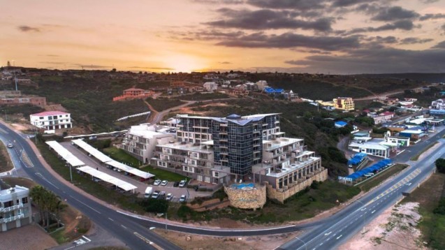 Mossel Bay self-catering accommodation apartments Nautica aerial photo of the stunning Nautica complex